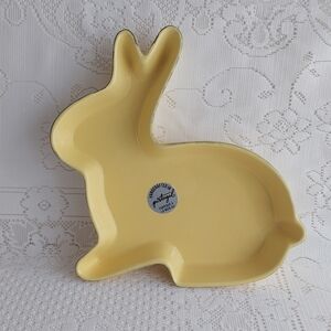 Handcrafted Portugal Ceramic Yellow Bunny Dish Easter Rabbit Trinket Tray